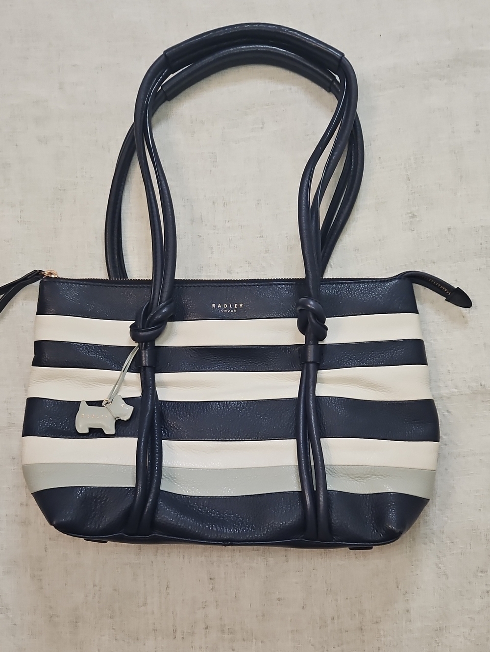 RADLEY LONDON Navy, White and Light Gray Striped Leather Shoulder Bag